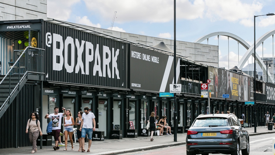 The exterior of Boxpark Shoreditch