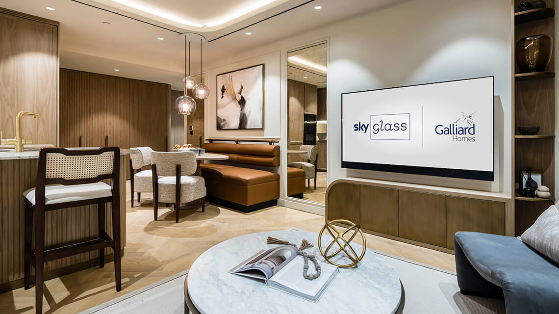 A TCRW SOHO penthouse fitted with a Sky Glass TV.
