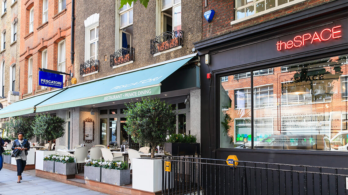 A regenerated street in Fitzrovia.