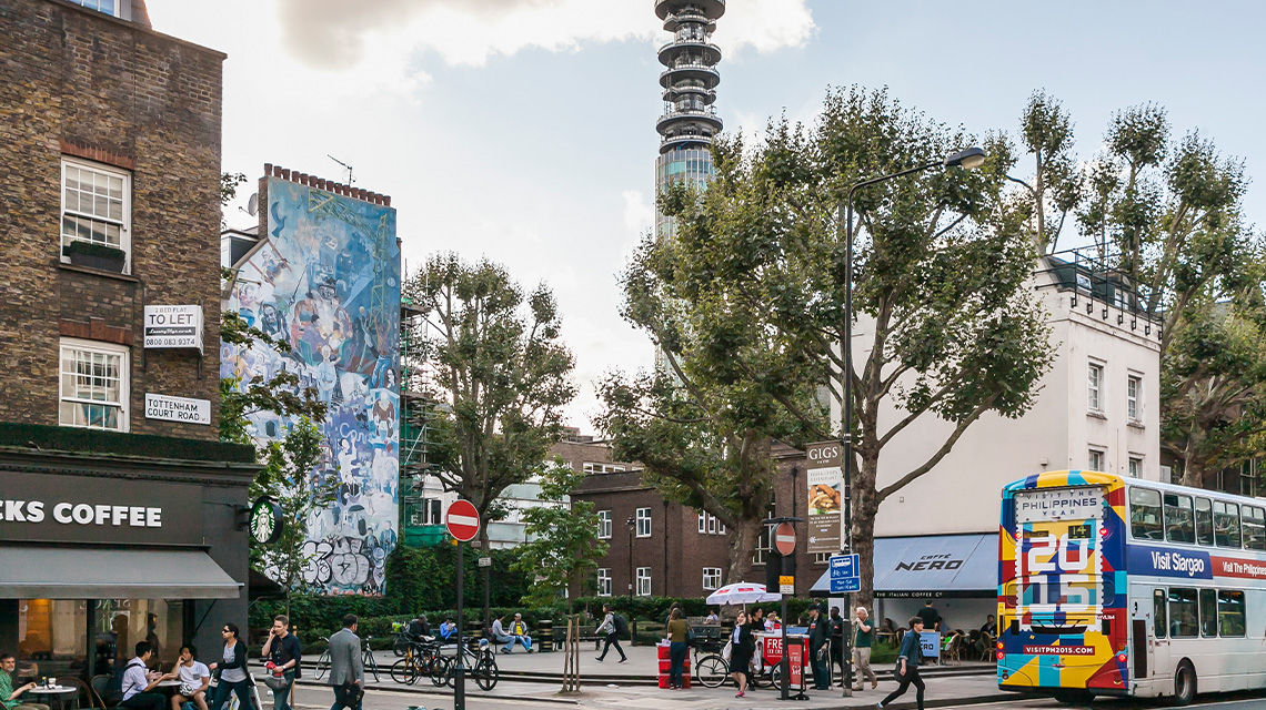 Tottenham Court Road, a Crossrail destination in Fitzrovia