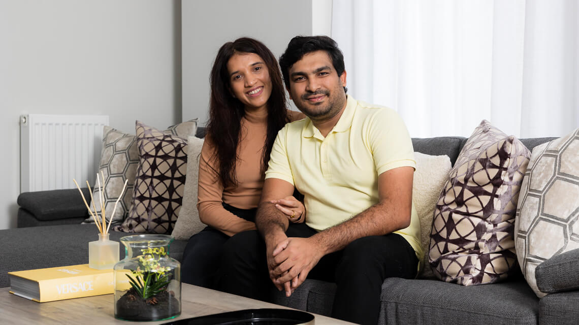 First-time buyers in their new family home at Orchard Wharf, E14 by Galliard Homes