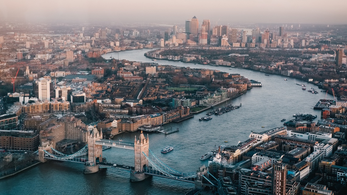 An aerial shot of London and the River Thames
