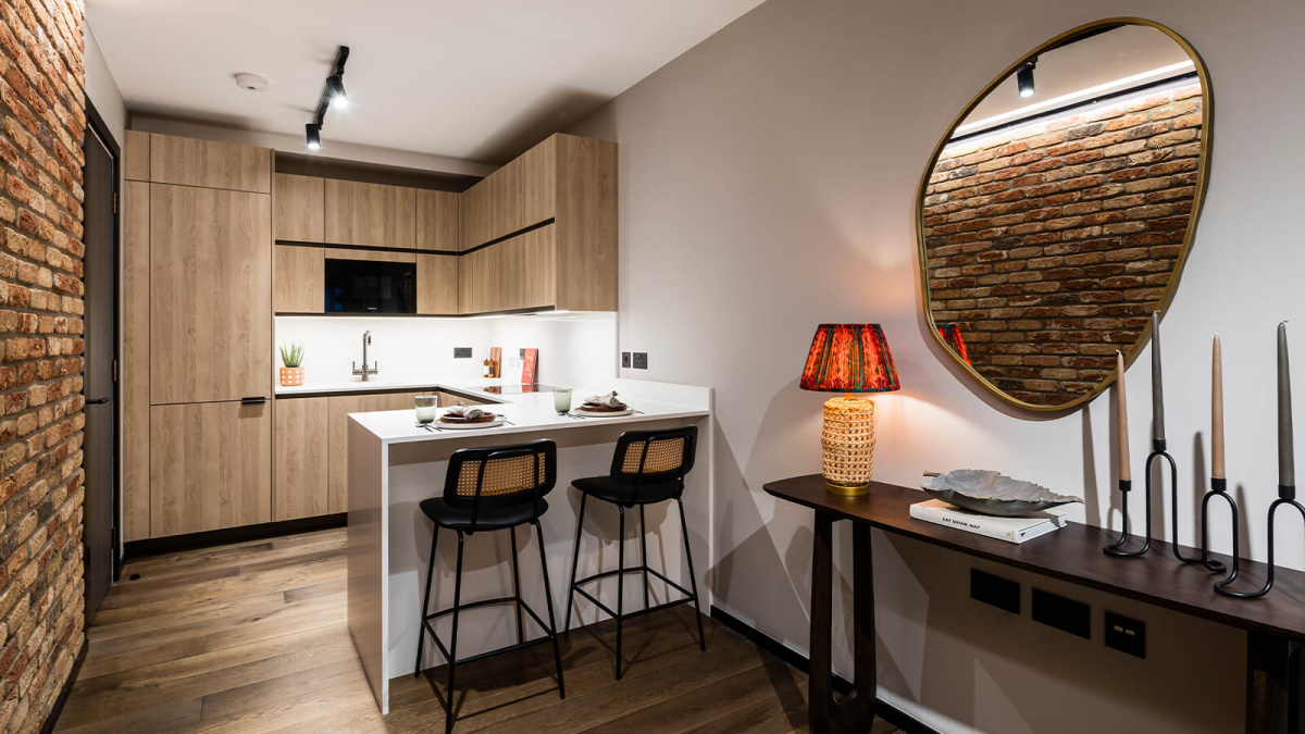 Kitchen area at The Stage, ©Galliard Homes.