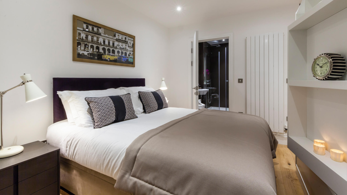 Bedroom area in a Galliard Homes studio apartment, ©Galliard Homes.