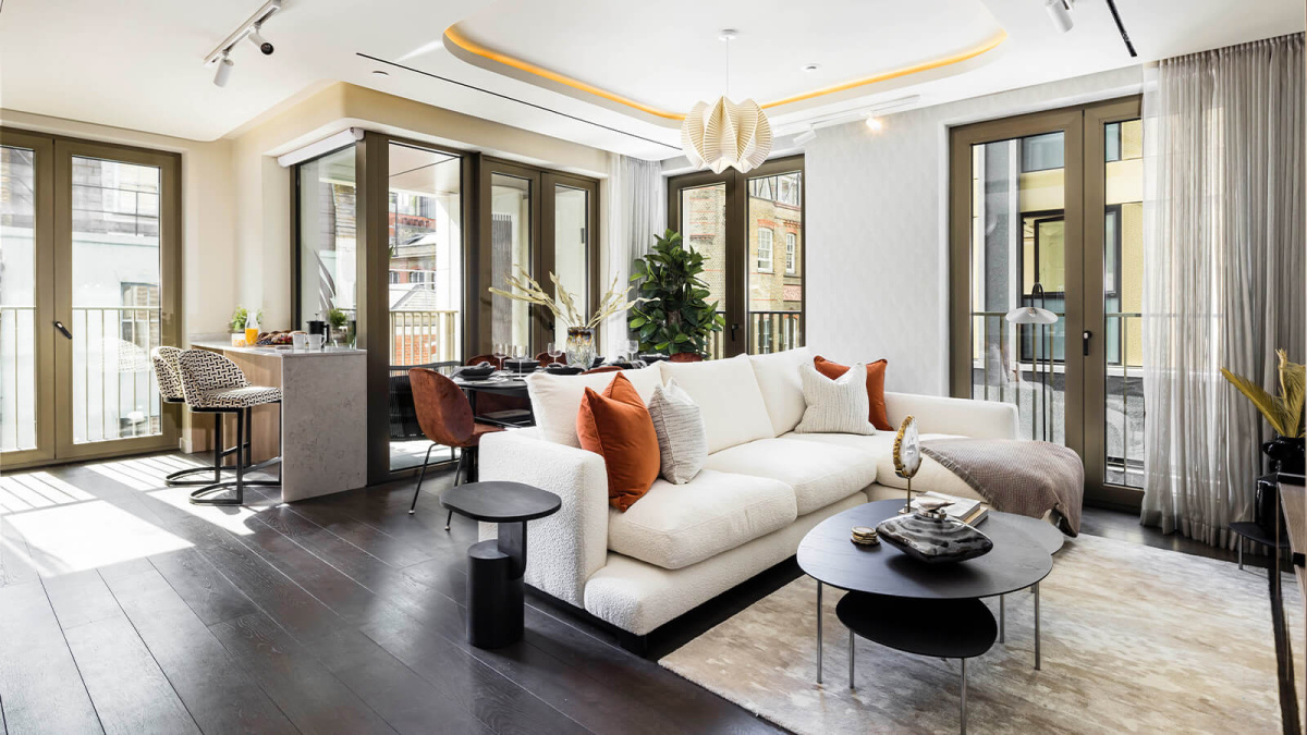 Living and dining area at a TCRW SOHO apartment ©Galliard Homes.