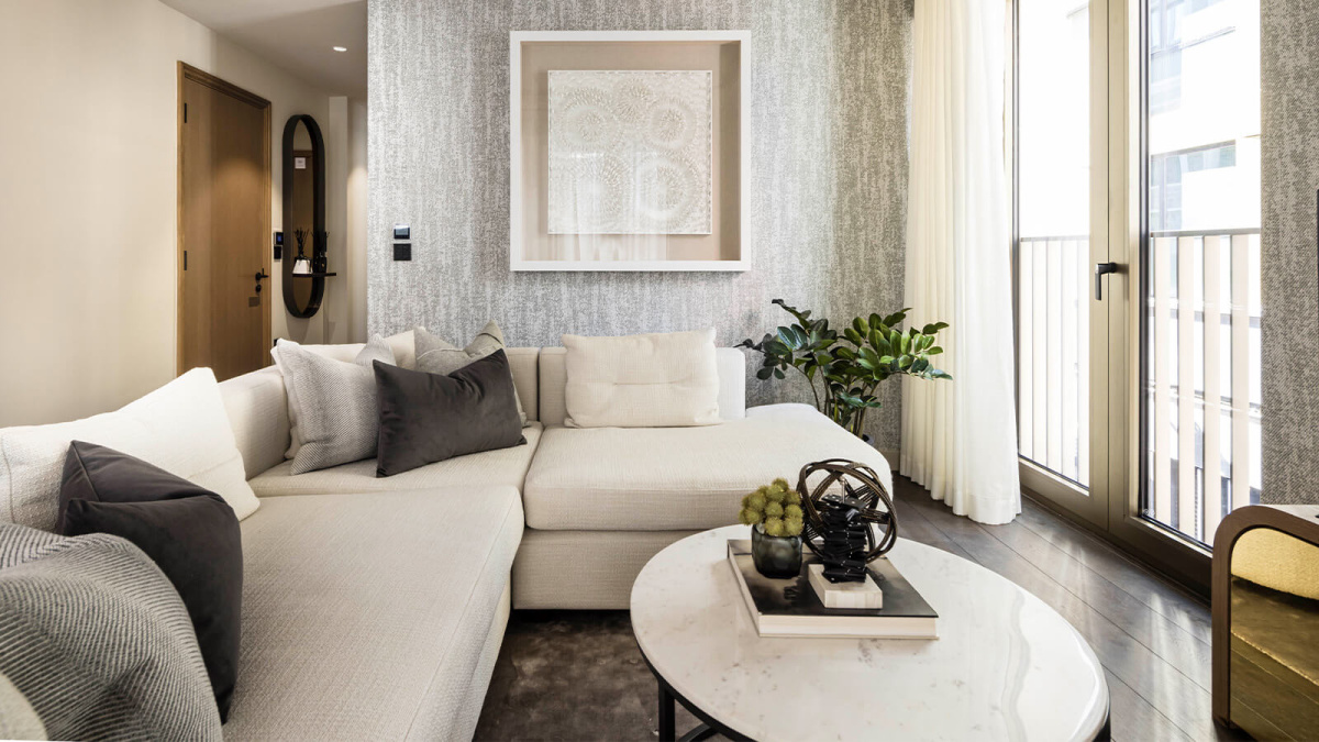 Living area at a TCRW SOHO apartment ©Galliard Homes.