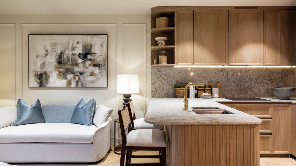 Kitchen and living area at a TCRW SOHO penthouse ©Galliard Homes.