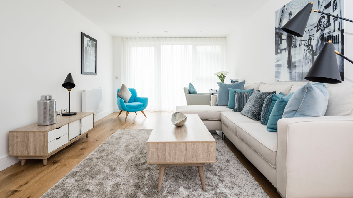 Living area at a Marine Wharf East show flat, ©Galliard Homes.