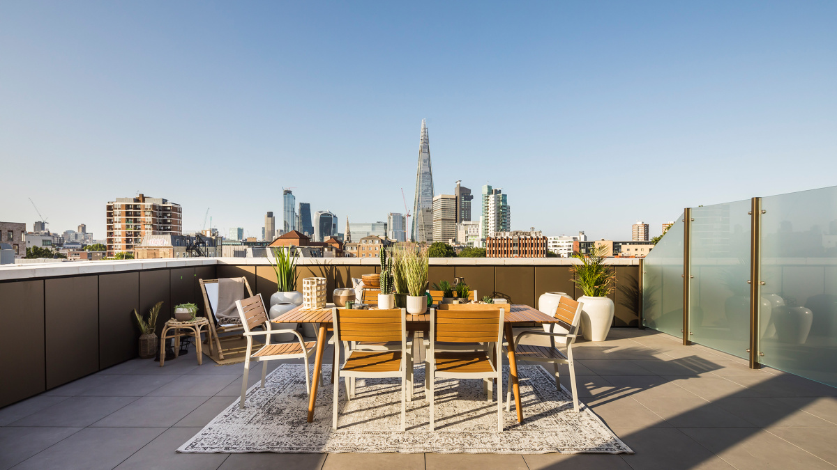 Private terrace at the Trilogy penthouse showflat, plot 32, ©Acorn Property Group.