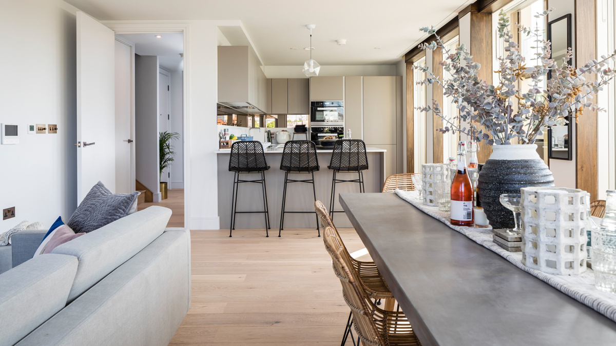 Kitchen area in the Trilogy penthouse showflat, plot 32, ©Acorn Property Group.