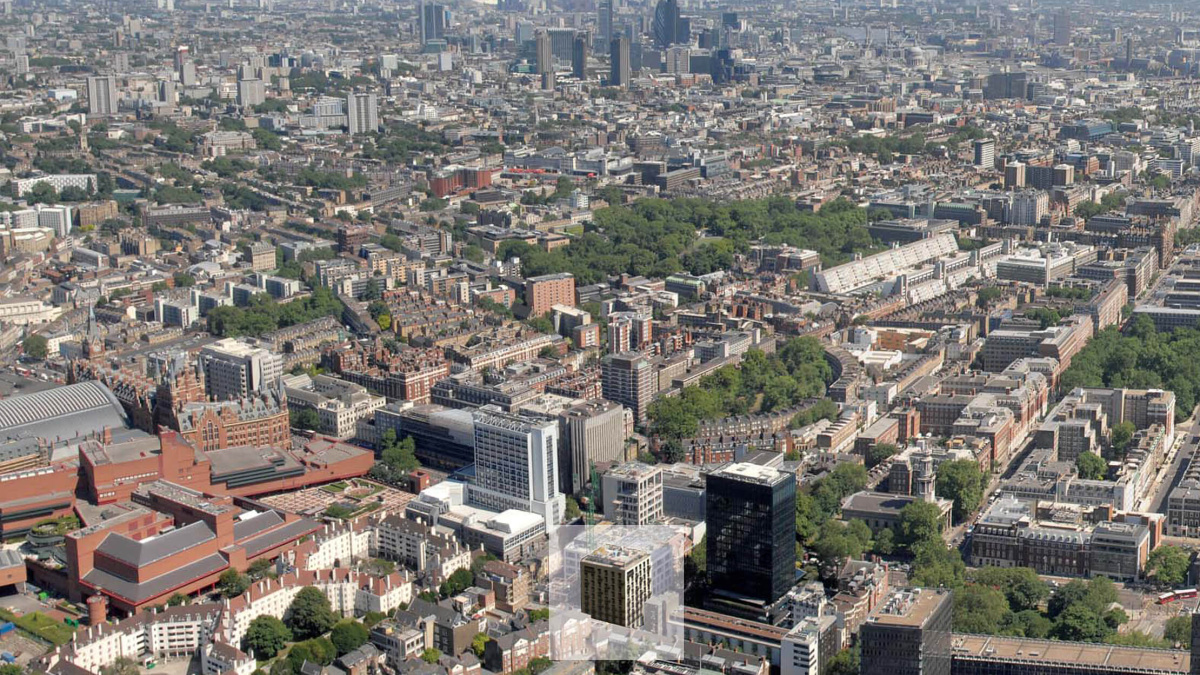 Aerial view of Unison and London, ©Galliard Homes.