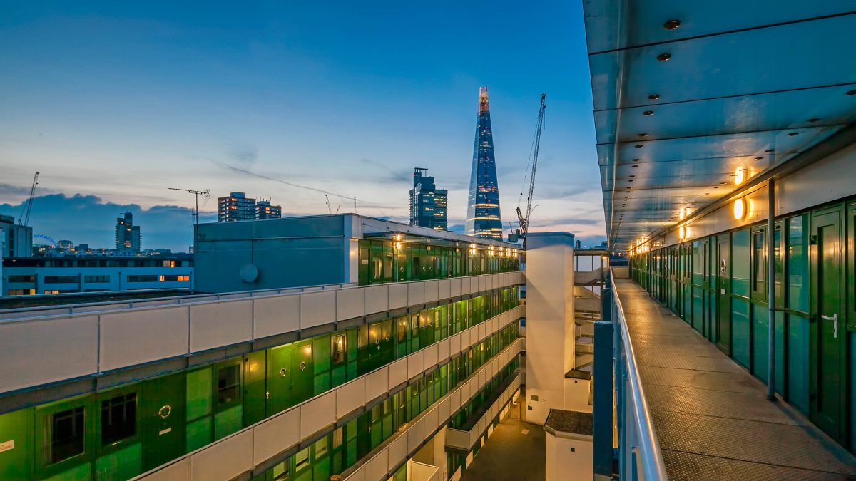 Sycamore Court exterior at night, ©Galliard Homes.