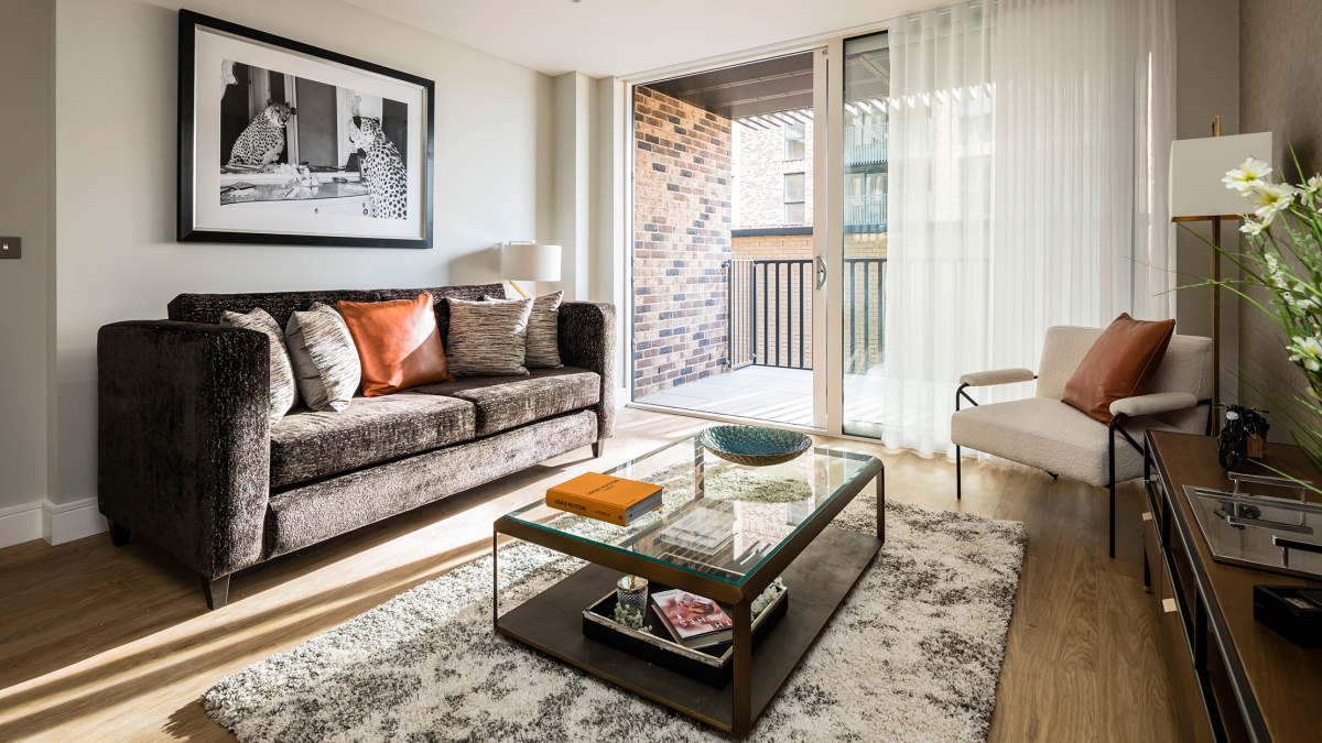 Living area at a Wimbledon Grounds apartment, ©Galliard Homes