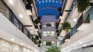 Internal atrium and winter garden at Carlow House, ©Galliard Homes.