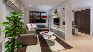 Living area at a Falconwood Court show apartment, ©Galliard Homes.