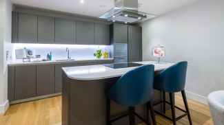 Kitchen at the Wapping Riverside show apartment, ©Galliard Homes.