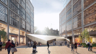 The Stage public realm, computer generated image intended for illustrative purposes only, ©Galliard Homes.