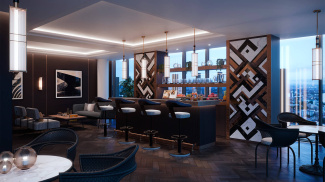 The Stage 32nd-floor sky lounge, computer generated image intended for illustrative purposes only, ©Galliard Homes.