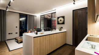 Open-plan kitchen and living area at The Stage  ©Galliard Homes.