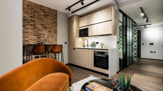 Open-plan kitchen, living and dining area at The Stage  ©Galliard Homes.