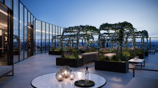 The Stage 32nd-floor sky terrace, computer generated image intended for illustrative purposes only, ©Galliard Homes.