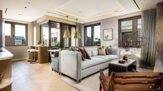 Open-plan living area at a TCRW SOHO penthouse ©Galliard Homes.