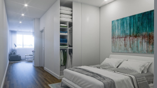 Bedroom area in a Galliard Homes studio apartment, ©Galliard Homes.
