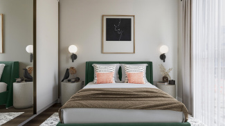 Bedroom in a Park Avenue Place apartment, computer generated image intended for illustrative use only, ©Galliard Homes.