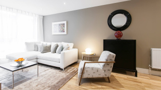 Living area in a Galliard Homes’ show apartment, ©Galliard Homes.