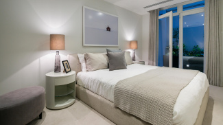 Bedroom in St Mary at Hill show apartment, ©Galliard Homes.