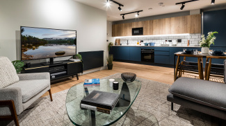 Open-plan kitchen, living and dining area, block 151, Newham’s Yard at Tower Bridge Road; ©Acorn Property Group.