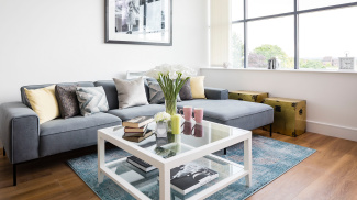 Living area at an Atria loft apartment, ©Galliard Homes.