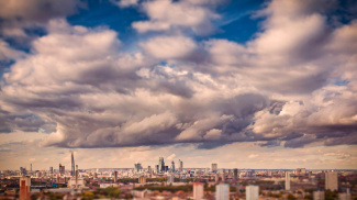 Views from communal roof terrace at Distillery Crescent, ©Galliard Homes.