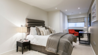 Bedroom at the Royal Gateway show apartment, ©Galliard Homes.