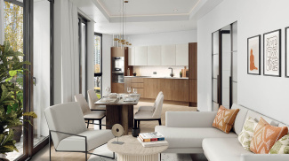 Open-plan living at an Arena Quayside duplex apartment, computer generated image for illustrative use only, ©Galliard Homes.
