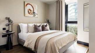 Bedroom at an Arena Quayside duplex apartment, ©Galliard Homes.