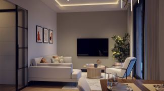 Living area at an Arena Quayside duplex apartment, computer generated image for illustrative use only, ©Galliard Homes.