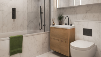 Bathroom at an Arena Quayside duplex apartment, computer generated image for illustrative use only, ©Galliard Homes.