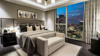 Bedroom at a Harbour Central duplex penthouse, ©Galliard Homes.
