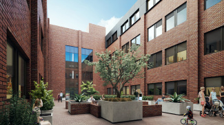 Central landscaped communal courtyard at The Landmark, computer generated image intended for illustrative purposes only, ©Galliard Homes.