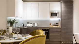 Kitchen area in a Church Road show apartment, ©Galliard Homes.