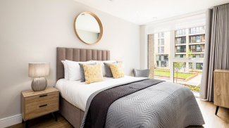 Bedroom at a Wimbledon Grounds duplex ©Galliard Homes.