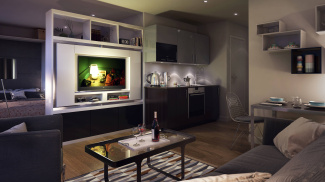 Studio apartment at Trident House, computer generated image intended for illustrative purposes only, ©Galliard Homes.