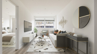 CGI of a living area at Newacre House in East Grinstead, Galliard Homes.