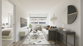 CGI of a living area at Newacre House in East Grinstead, Galliard Homes.