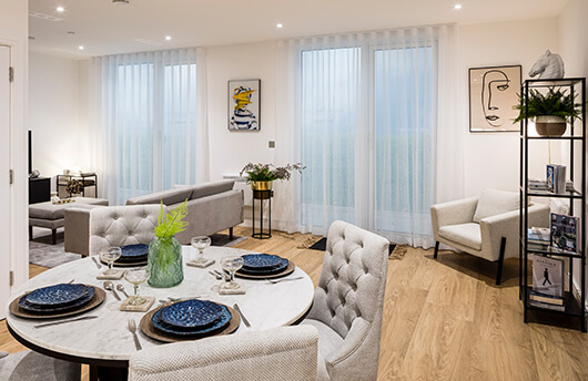 A dining area at a duplex at Timber Yard, Birmingham