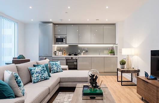 A living area in a West London apartment by Galliard Homes