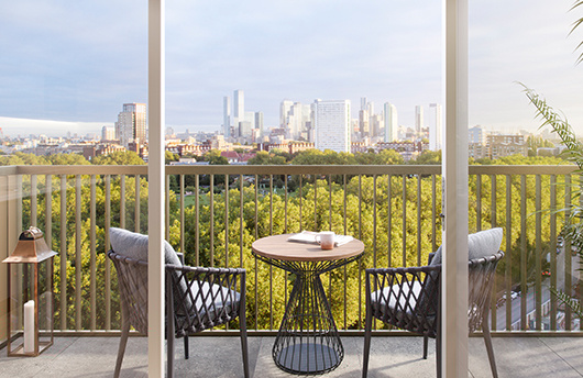 A CGI view of London from a balcony at Park Avenue Place.
