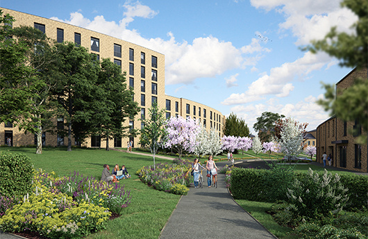 CGI exterior of Belgrave Village, flats for sale in Birmingham