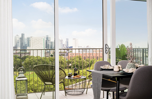 A view of London from a balcony at Neptune Wharf.
